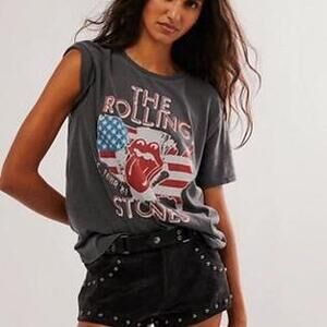 Free People Rolling Stones America Tee in Black